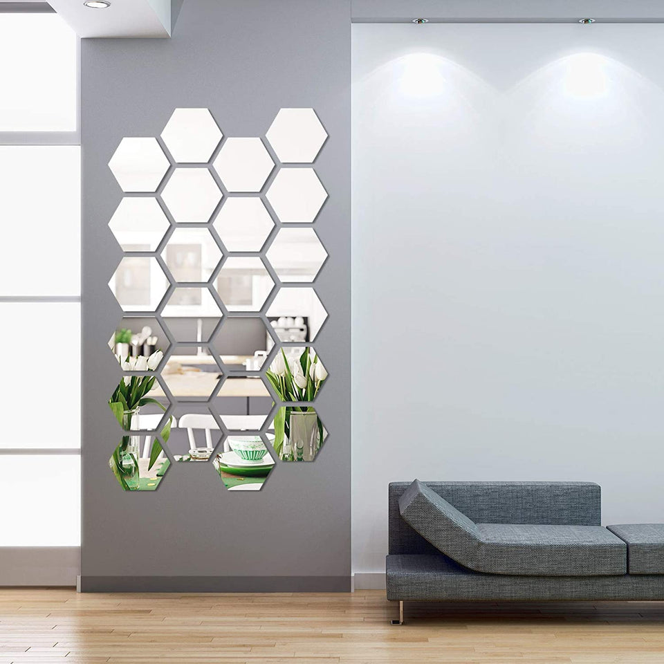 Acrylic Hexagon Mirror Wall Stickers Set of 18 Pieces
